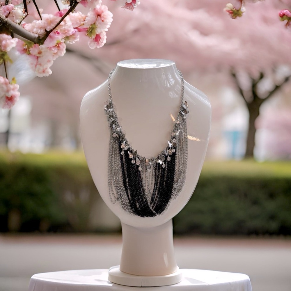 Butterfly Crystal Charm Drape Chain Necklace‎ Jewelry
